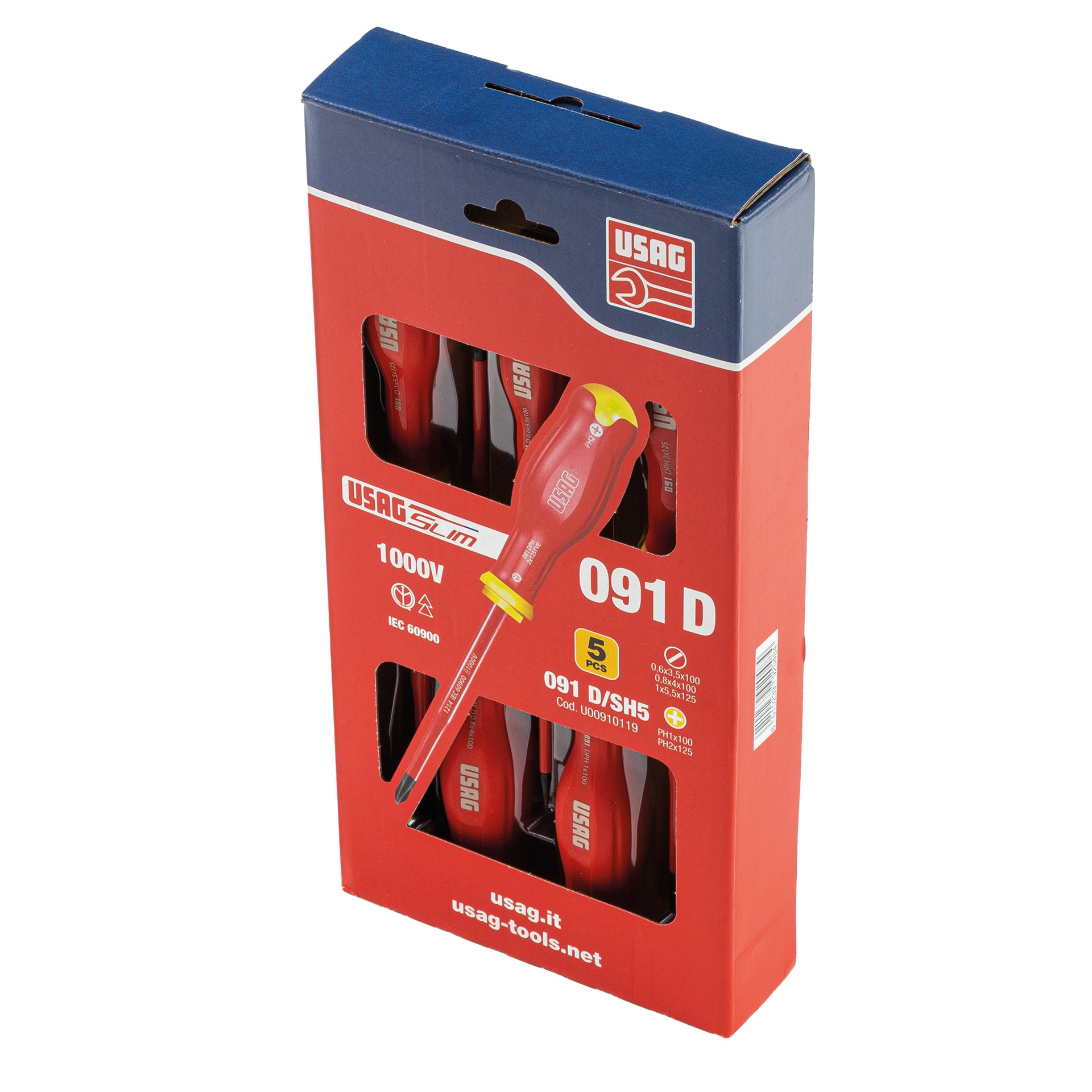 091 D/SH5 - Set of 5 slim screwdrivers for slotted screws and for Phillips® cross head screws 1000 v - Usag - U00910119 091 D/SH5 - Set of 5 slim screwdrivers for slotted screws and for Phillips® cross head screws 1000 v - Usag - U00910119